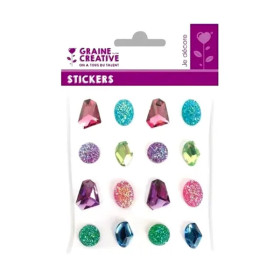 GRAINE CREATIVE - Strass Précieuses Adhésives - 16 Pierres - Coloris Assortis