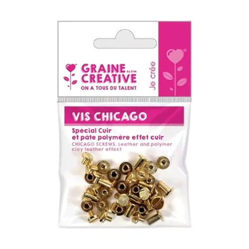 GRAINE CREATIVE - Vis Chicago - 20 Pièces - Attaches Cuir - H 10 mm Ø 9,5 mm