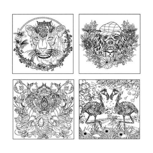 PHOENIX - Coloring Board - Set of 4 Pre-drawn Painting Boards - 25x25cm - Garden