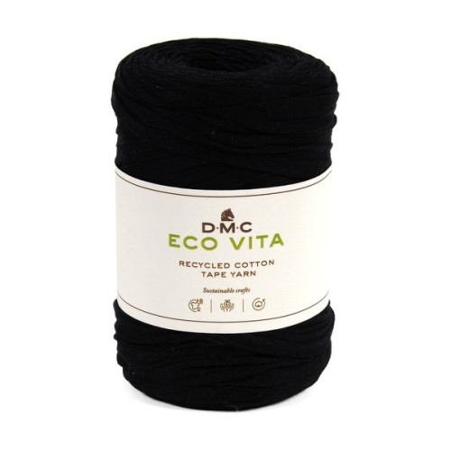 DMC - Eco Vita Tape Yarn - Fil Tubulaire Recyclé - Pelote 250g/120m - Noir