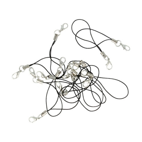 ARTEMIO - Phone Lanyards + Clasps - Black - 7 cm - Set of 15