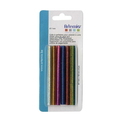 ARTEMIO - Coloured Glitter Glue Sticks - Set of 6 - 7 mm