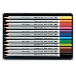 Staedtler Karat Aquarell Crayons de couleur aquarellables de qualité professionnelle 125 M12 Grande miscibilité des couleurs Boîte métal de 12 crayons assortis 