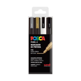 POSCA - PC-3M Markers - Case of 4 - Gold Silver White Black