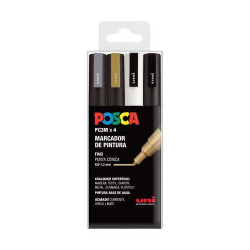 POSCA - PC-3M Markers - Case of 4 - Gold Silver White Black